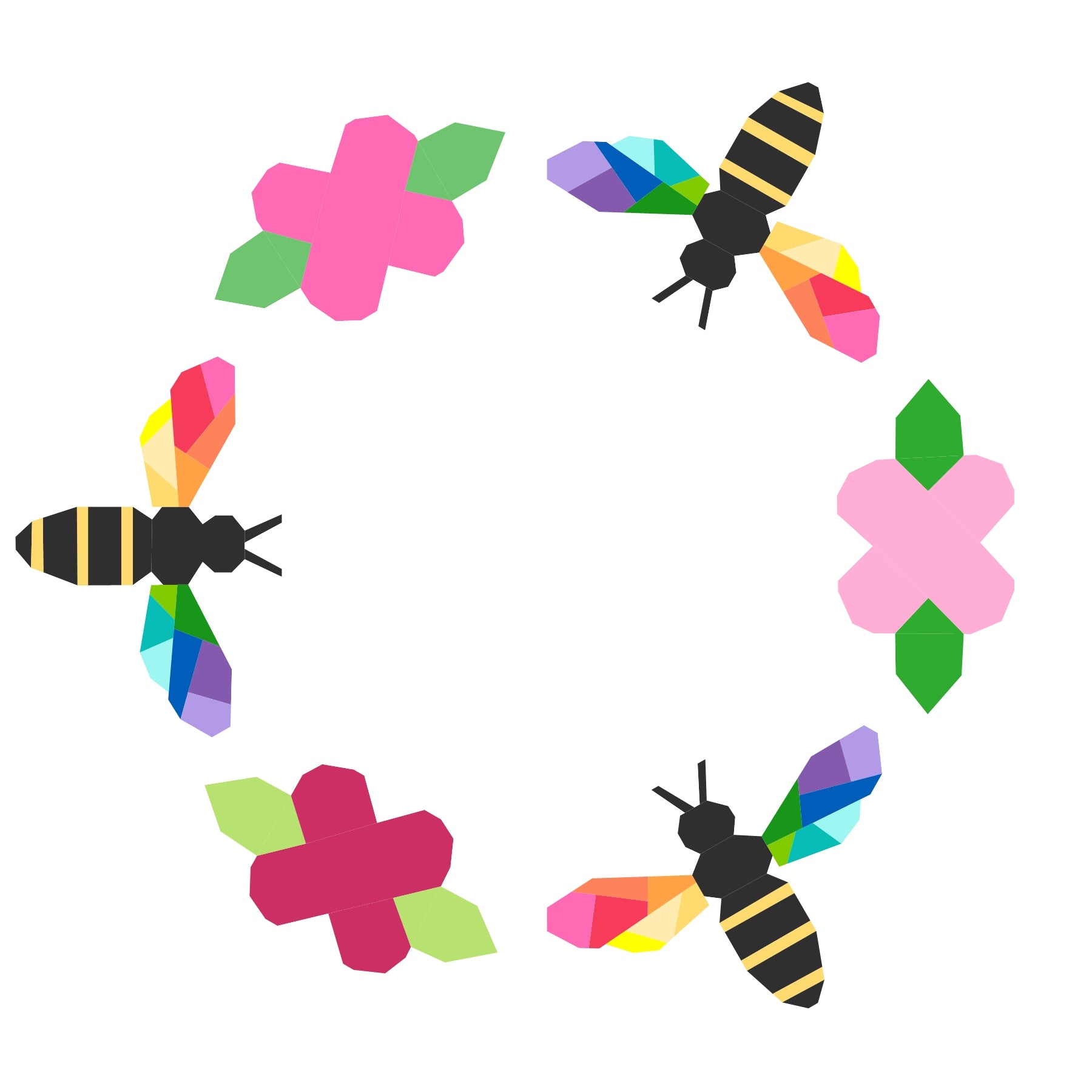 Busy bees and flowers paper pieced pattern