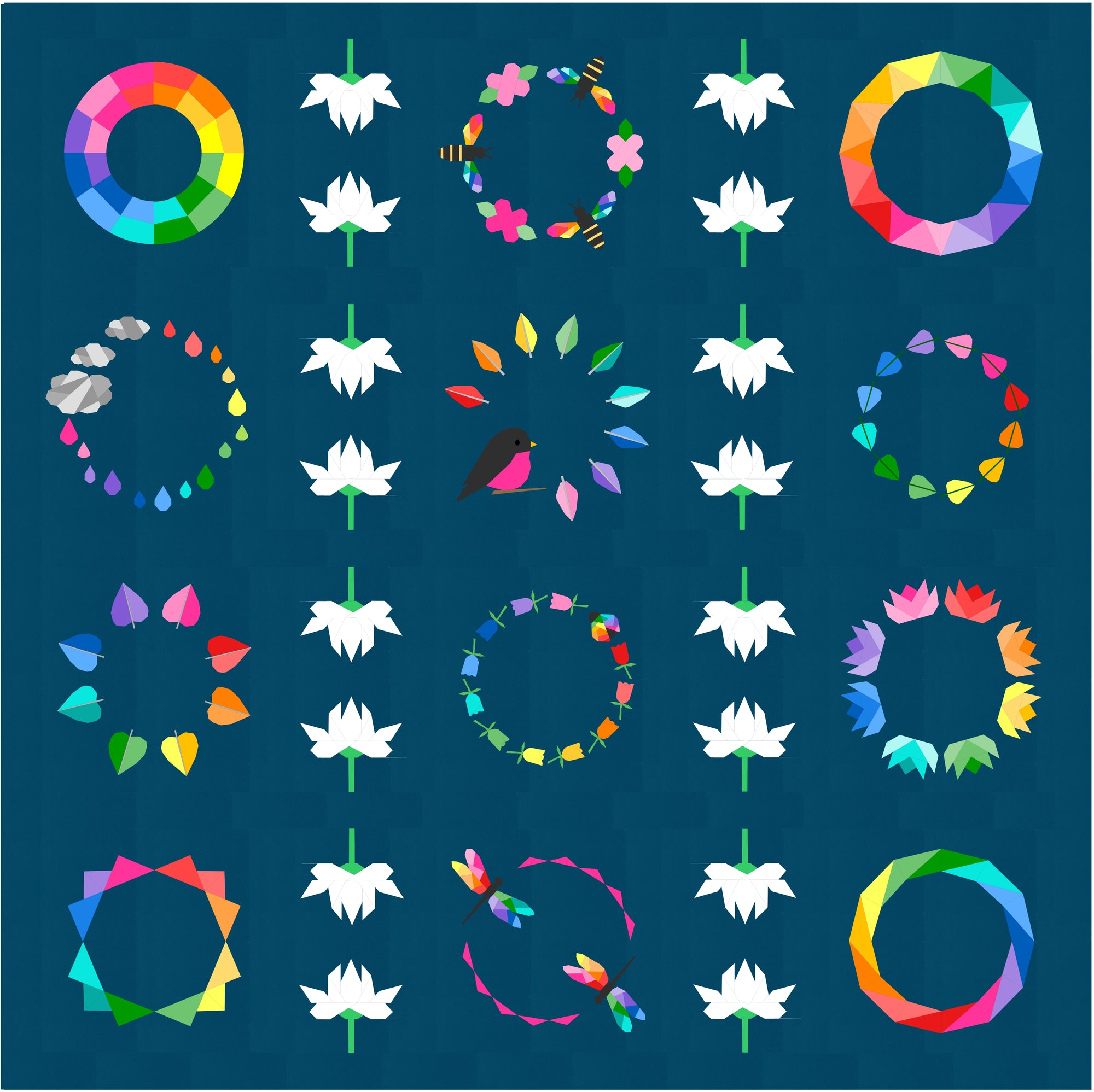 In The Garden Pattern Quilt prussian blue
