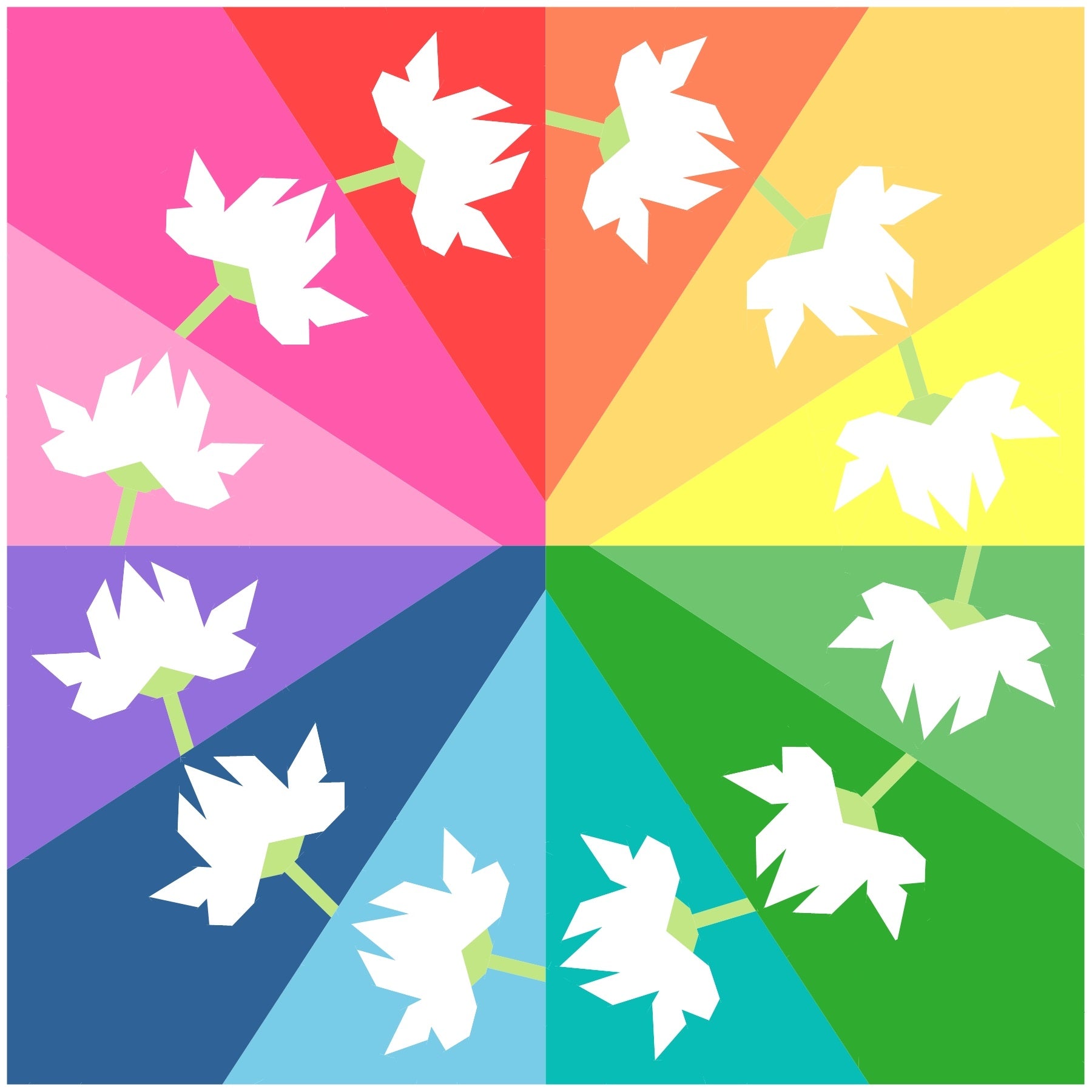 blissful flower wreath paper pieced pattern in rainbow