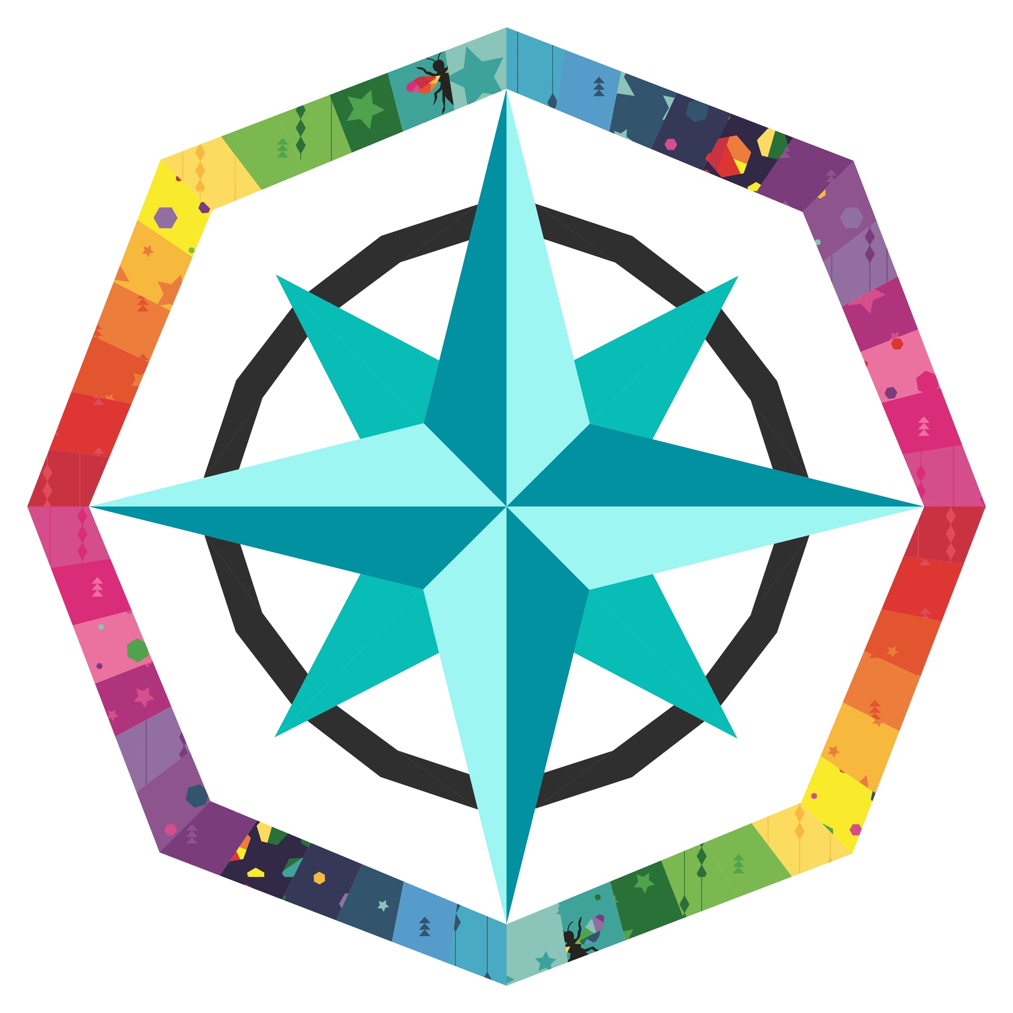 Rainbow Mariners Compass Paper Pieced Pattern