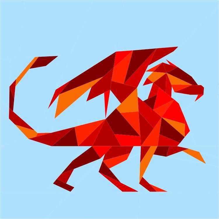 red geometric dragon paper pieced pattern