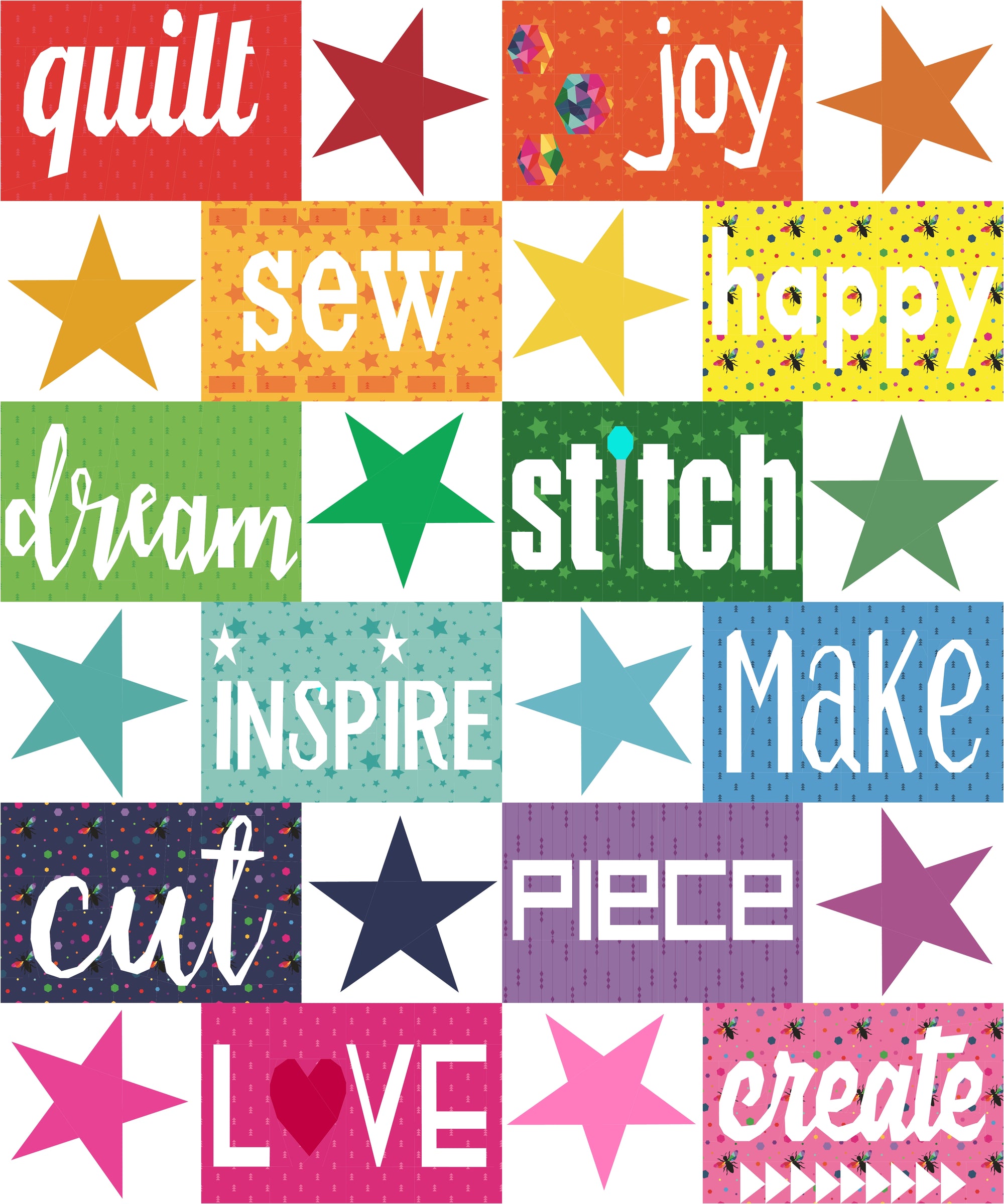 written in the stars quilt pattern featuring text patterns and stars