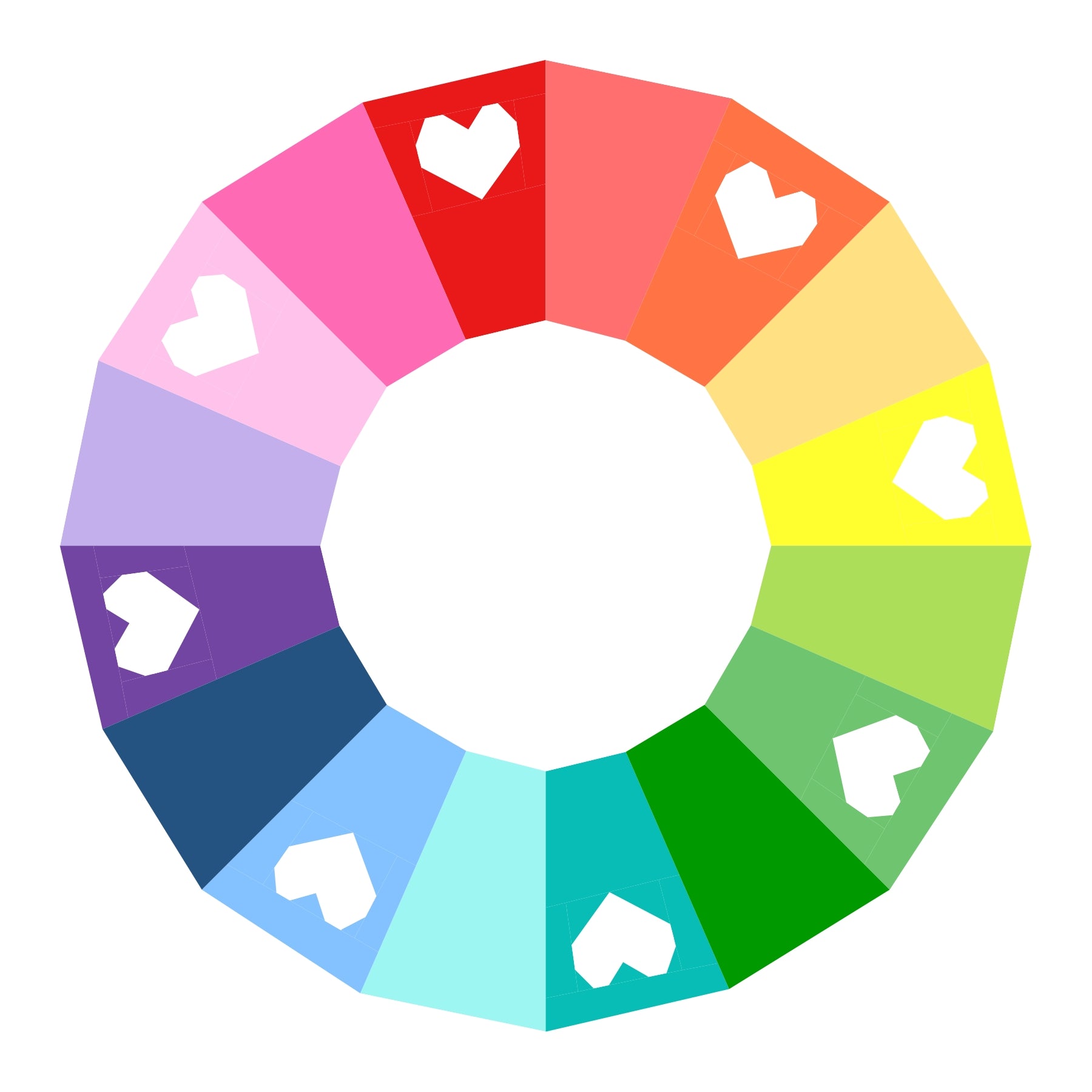 full circle rainbow wreath with hearts paper pieced pattern