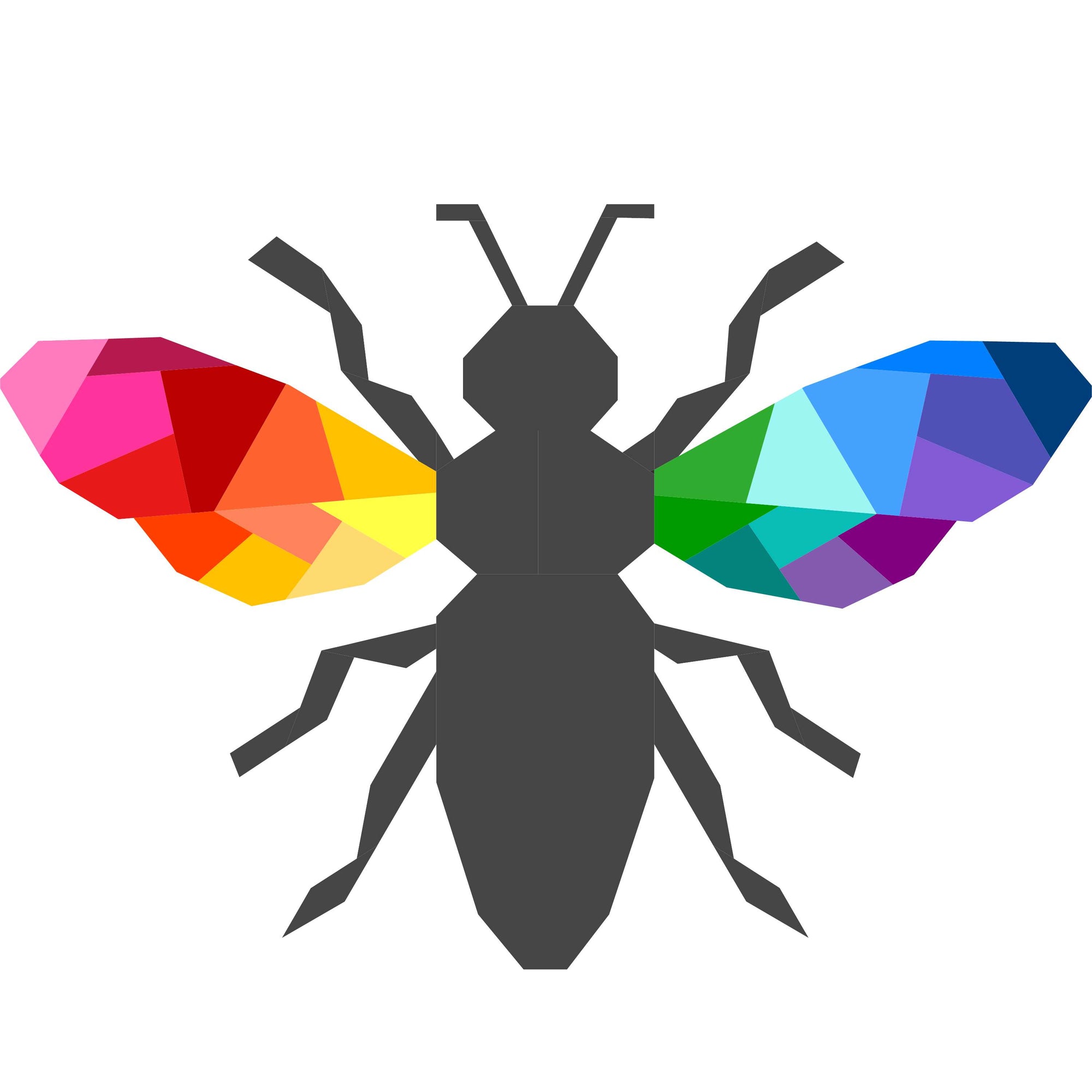 geometric bee paper pieced pattern with rainbow wings