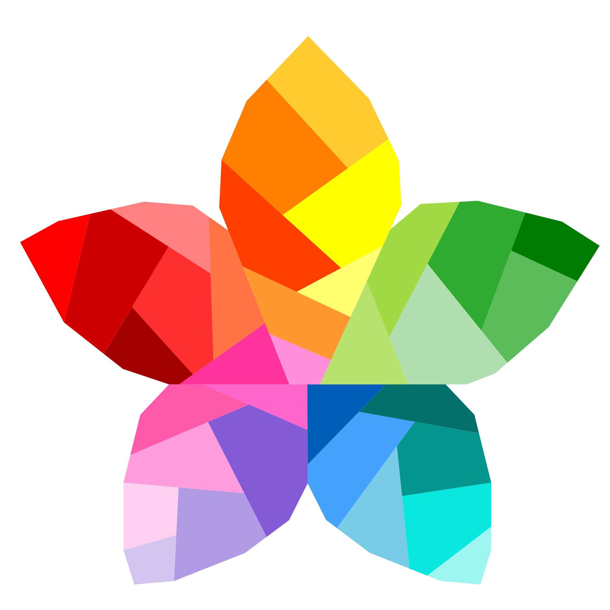 rainbow geometric five petalled flower paper pieced pattern