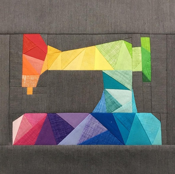 mini rainbow geometric sewing machine sewn in rainbow fabrics
