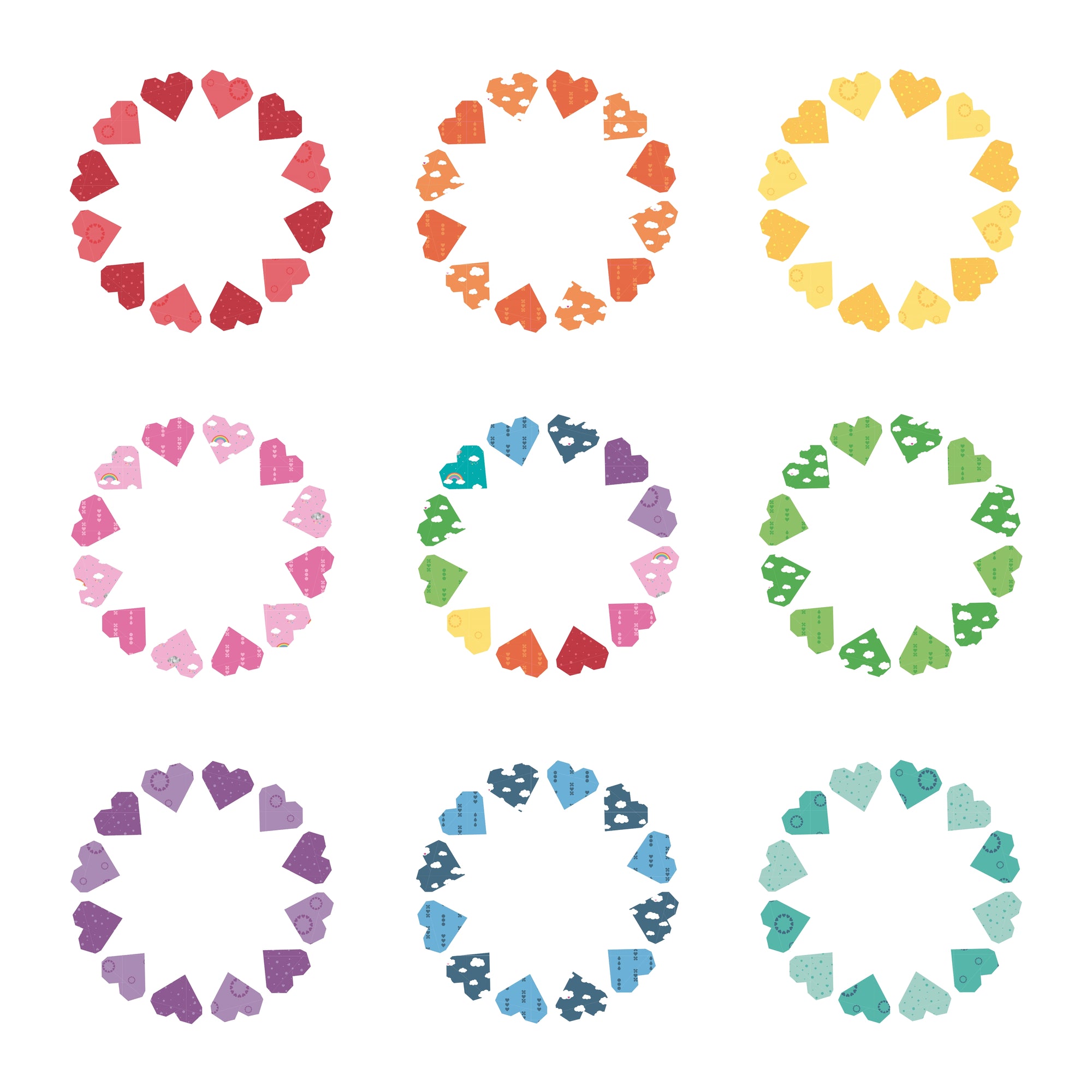 Heartfelt quilt paper pieced pattern featuring rings of hearts 