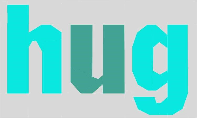 aqua text making the word 'hug' in a paper pieced pattern