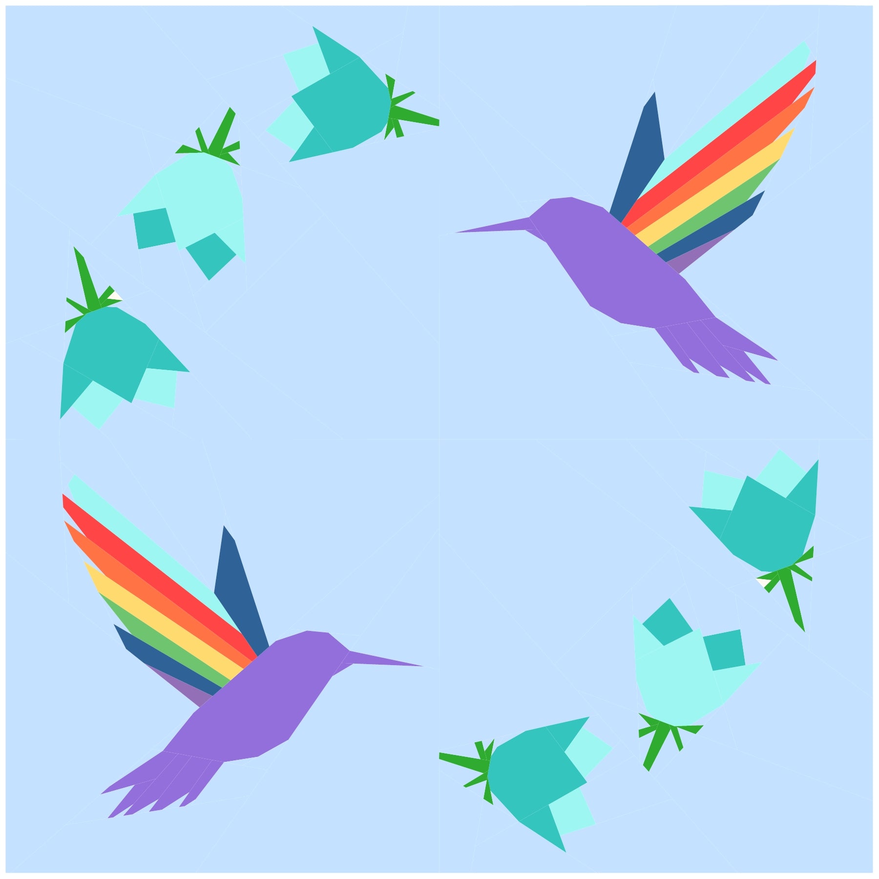 Hummingbird Wreath Paper Pieced Pattern