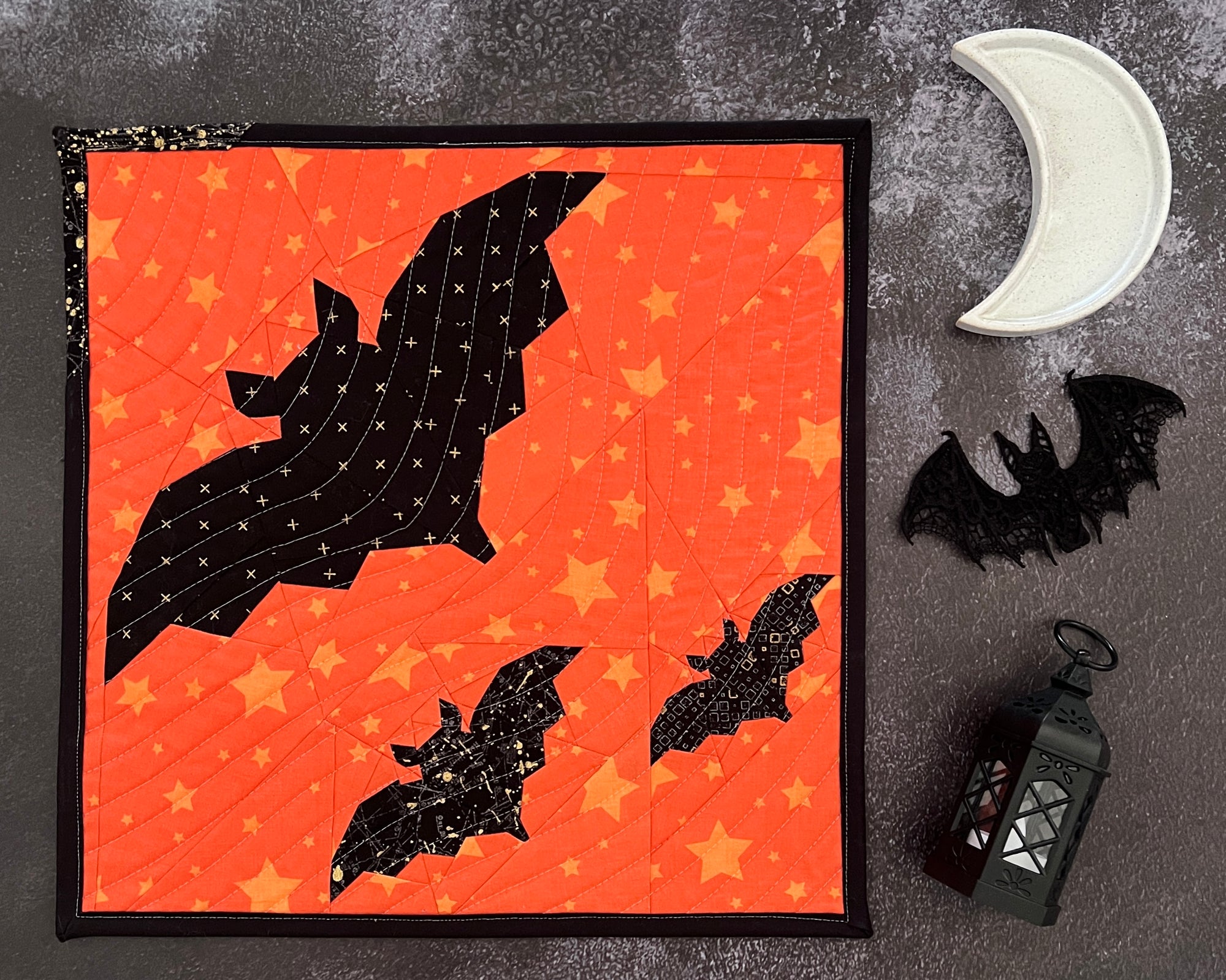 going batty paper pieced pattern sewn in fabric