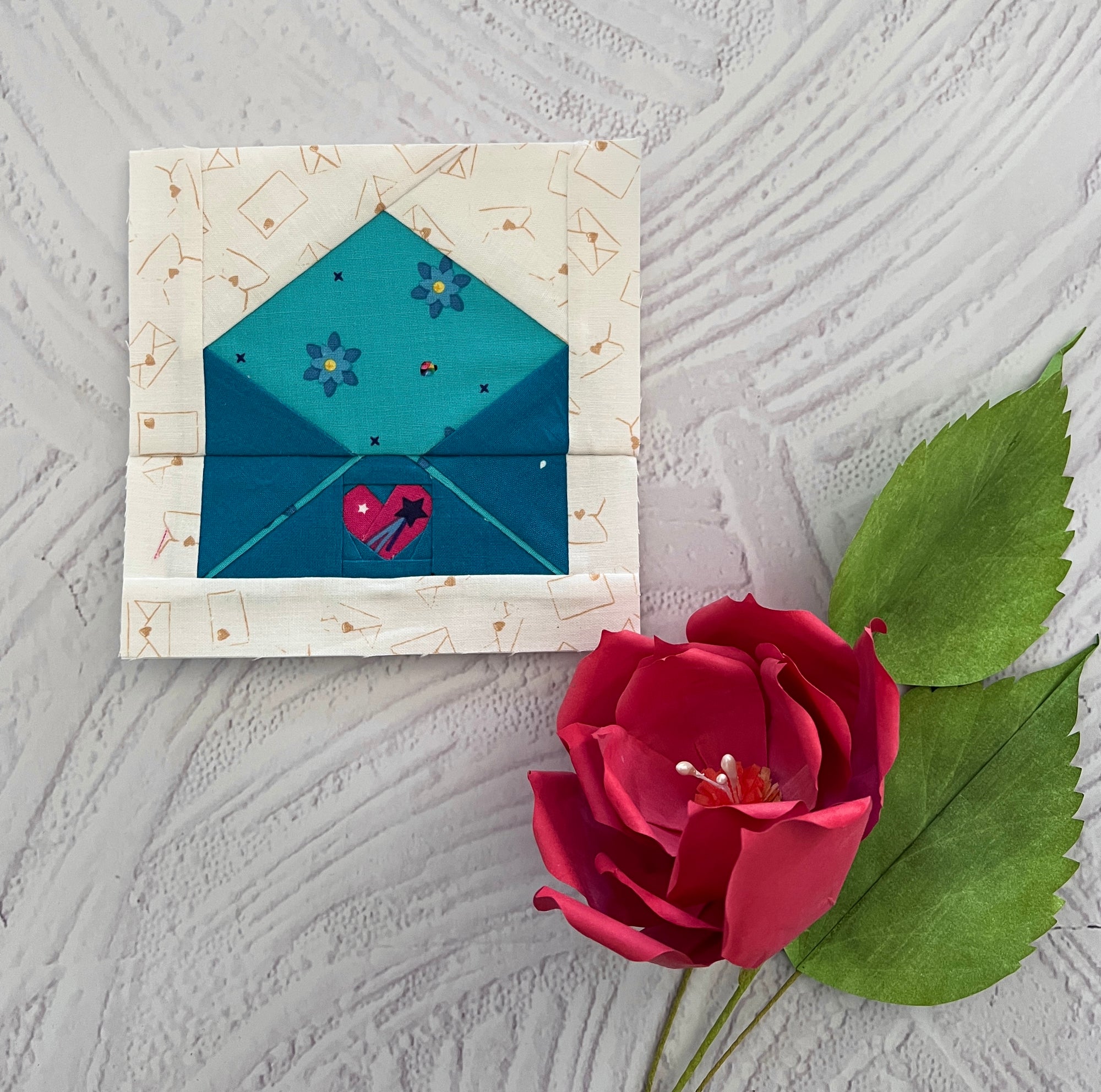 love letter paper pieced pattern sewn in fabric