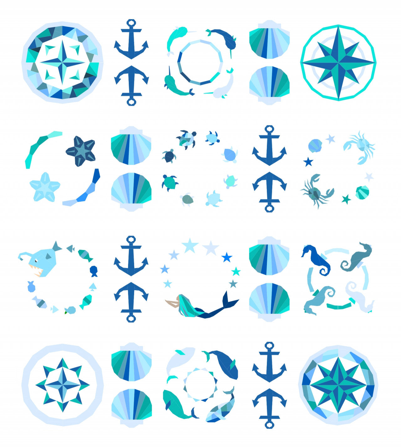 Under the Sea Pattern FPP Quilt Along blue on white