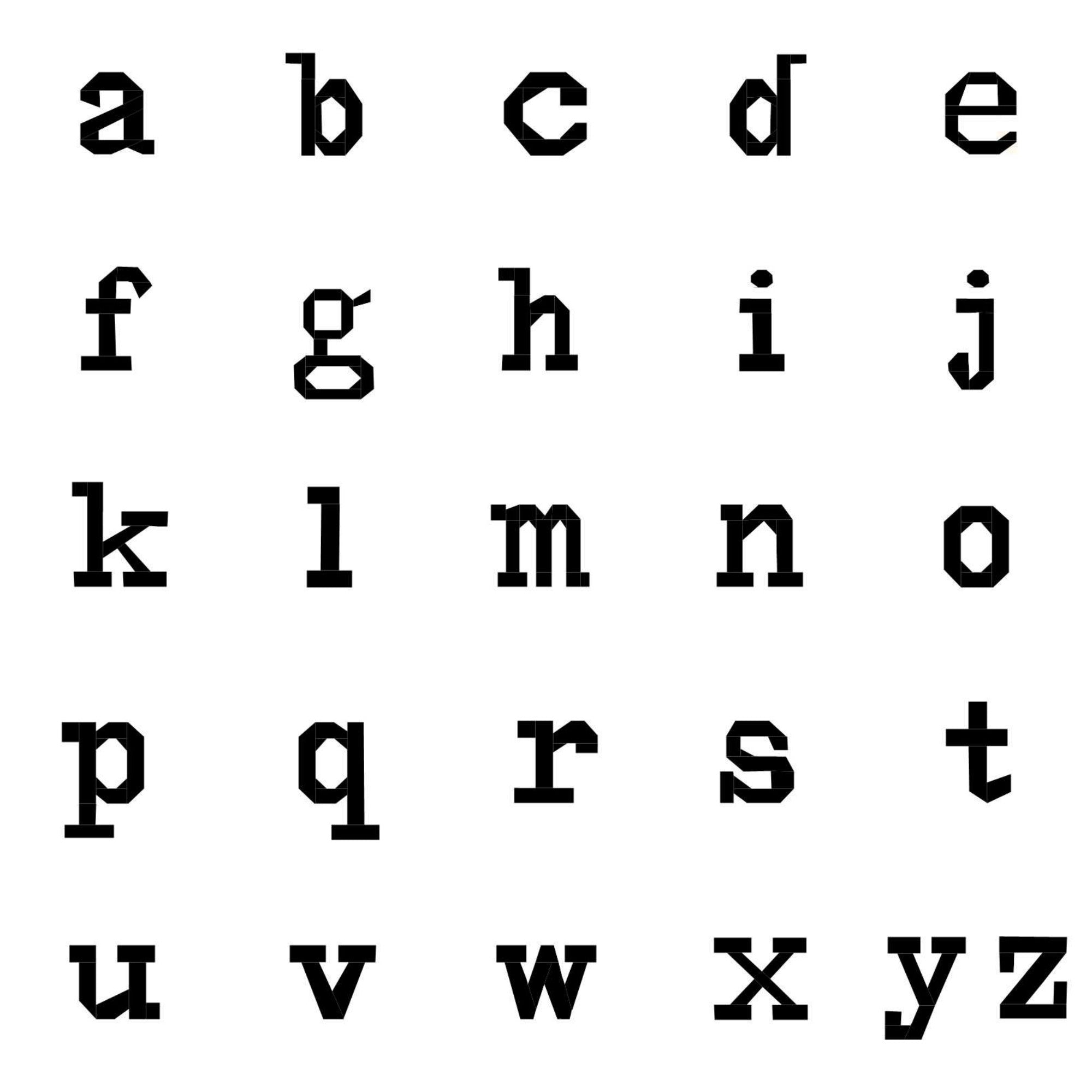 foundation paper pieced bundle of typewriter script letters for a complete alphabet