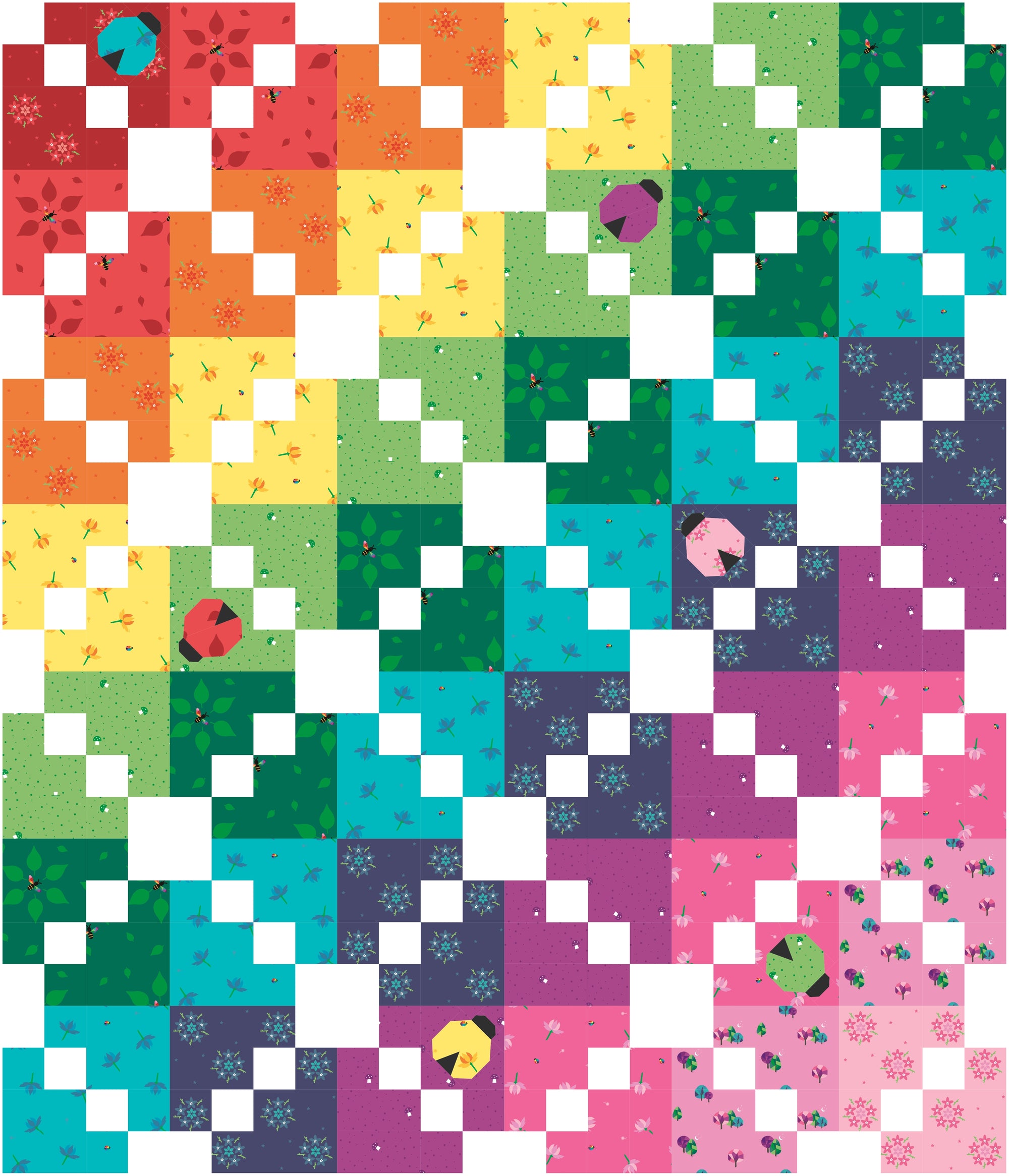 ladybug lattice paper pieced irish chain quilt pattern in bloom fabrics