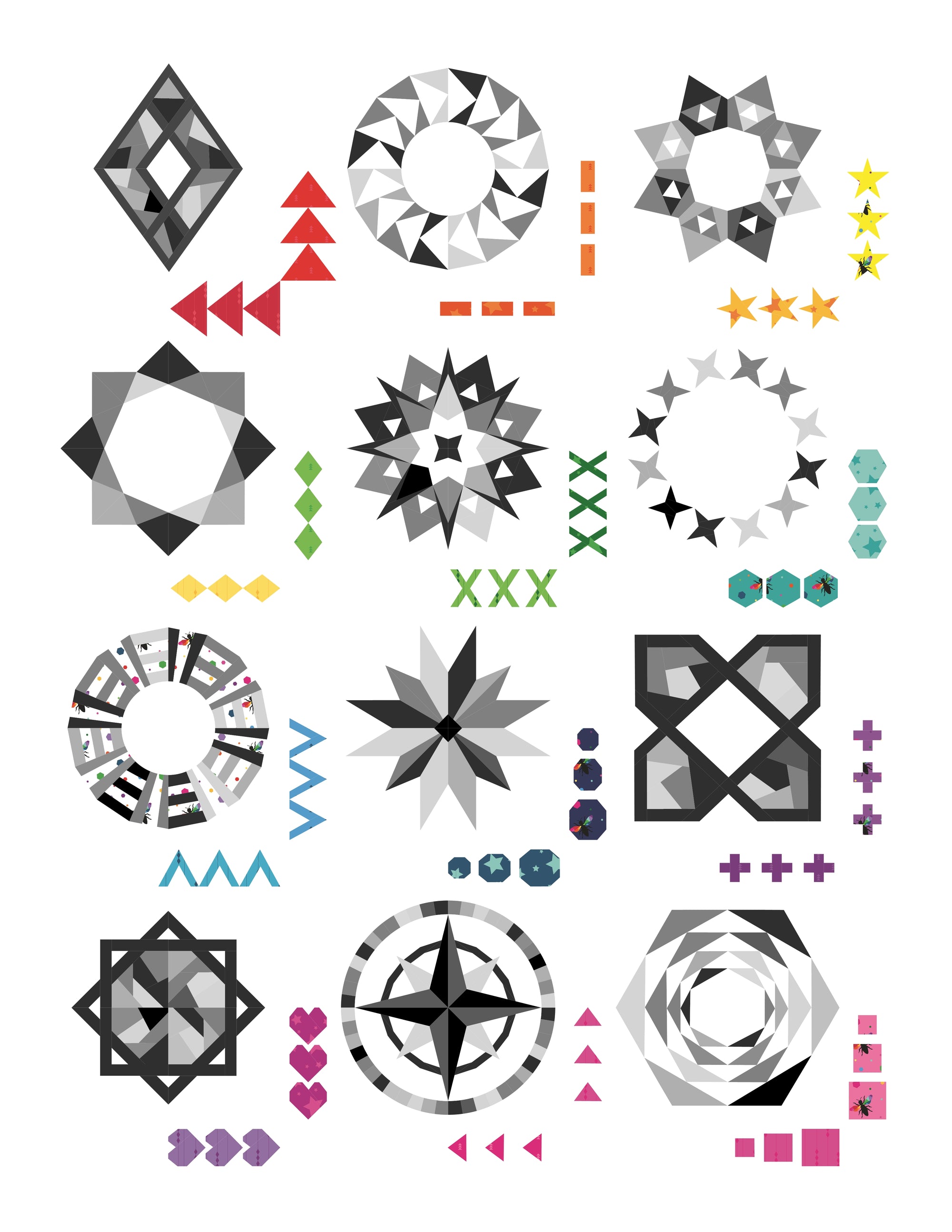 Geo Gems Foundation Paper Pieced Quilt Along featuring rainbow geometric designs