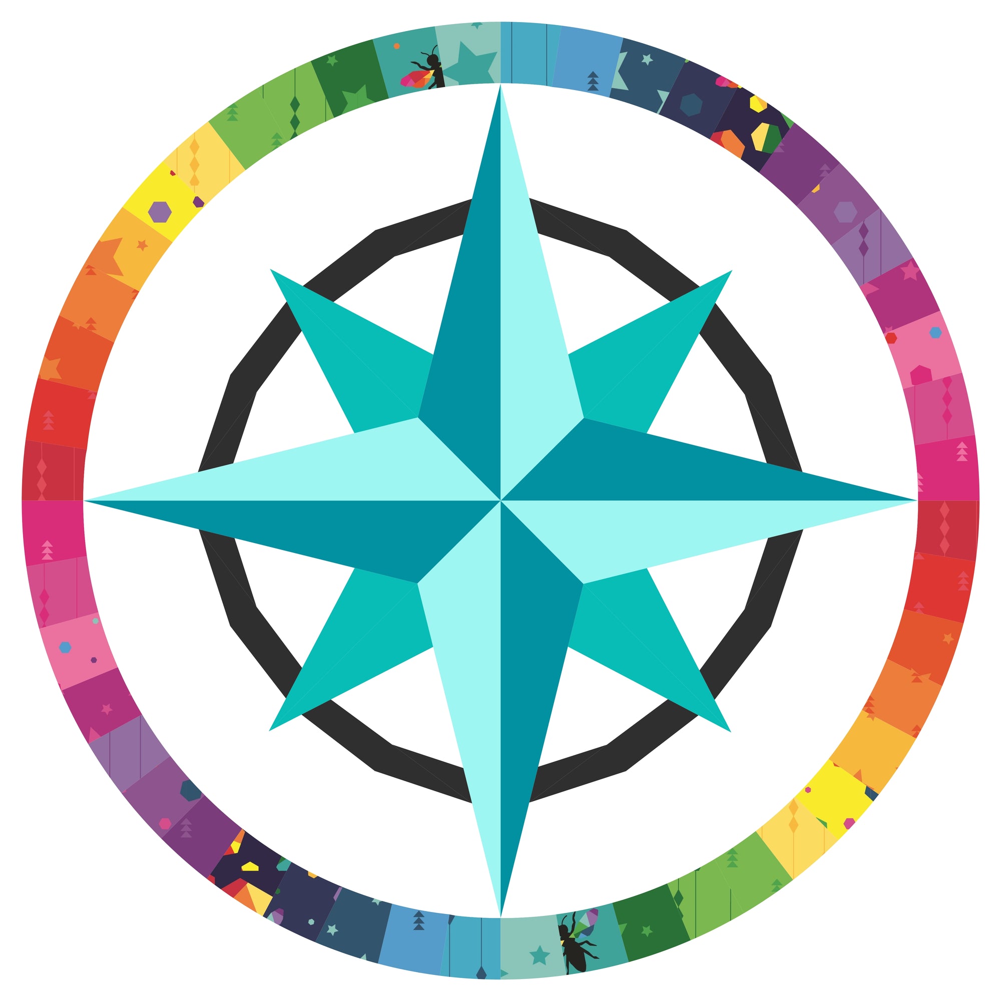 Rainbow Mariners Compass Paper Pieced Pattern