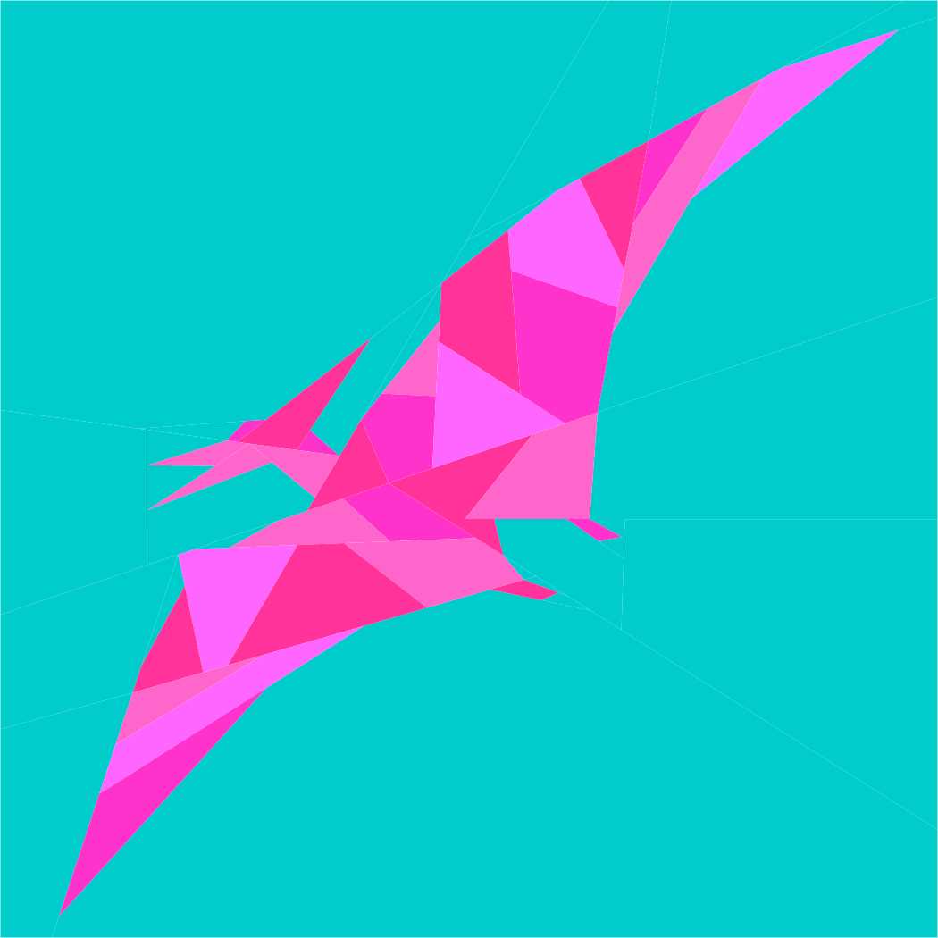 geometric dinosaur paper pieced pattern showing a pteradactyl or pteranadon