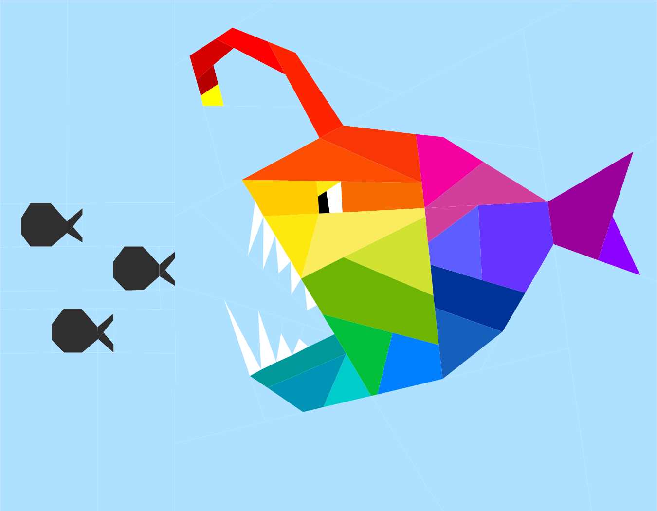 geometric anglerfish paper pieced pattern rainbow