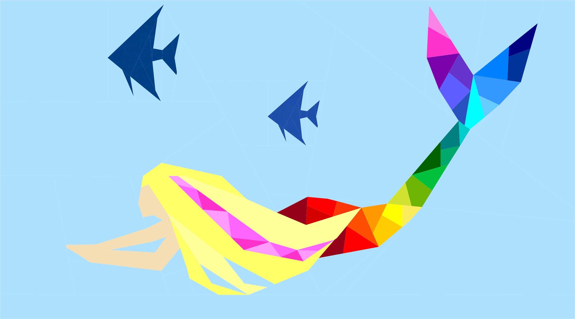 mermaid with a rainbow tail swimming with angel fish paper pieced pattern
