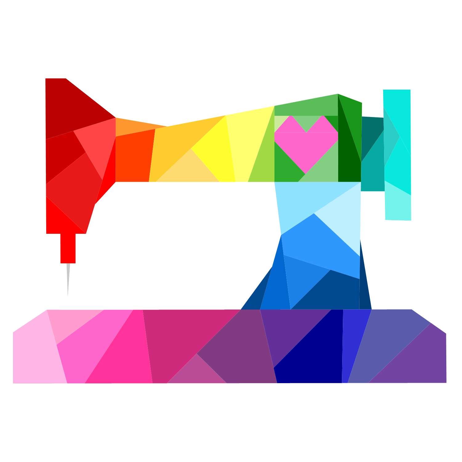 rainbow geometric sewing machine with a heart