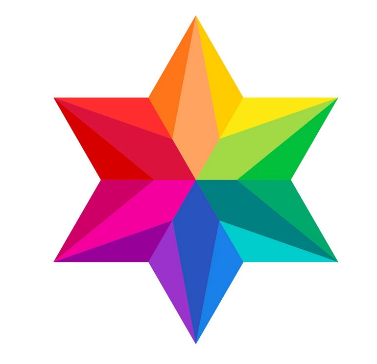 6 pointed star in rainbow shadow star paper pieced pattern