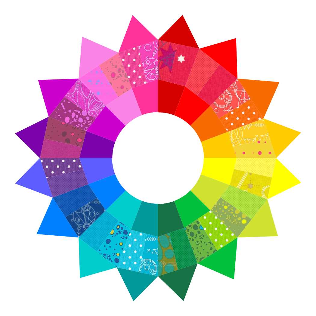 staggered star paper pieced pattern in rainbow resembling a dresden star quilt block