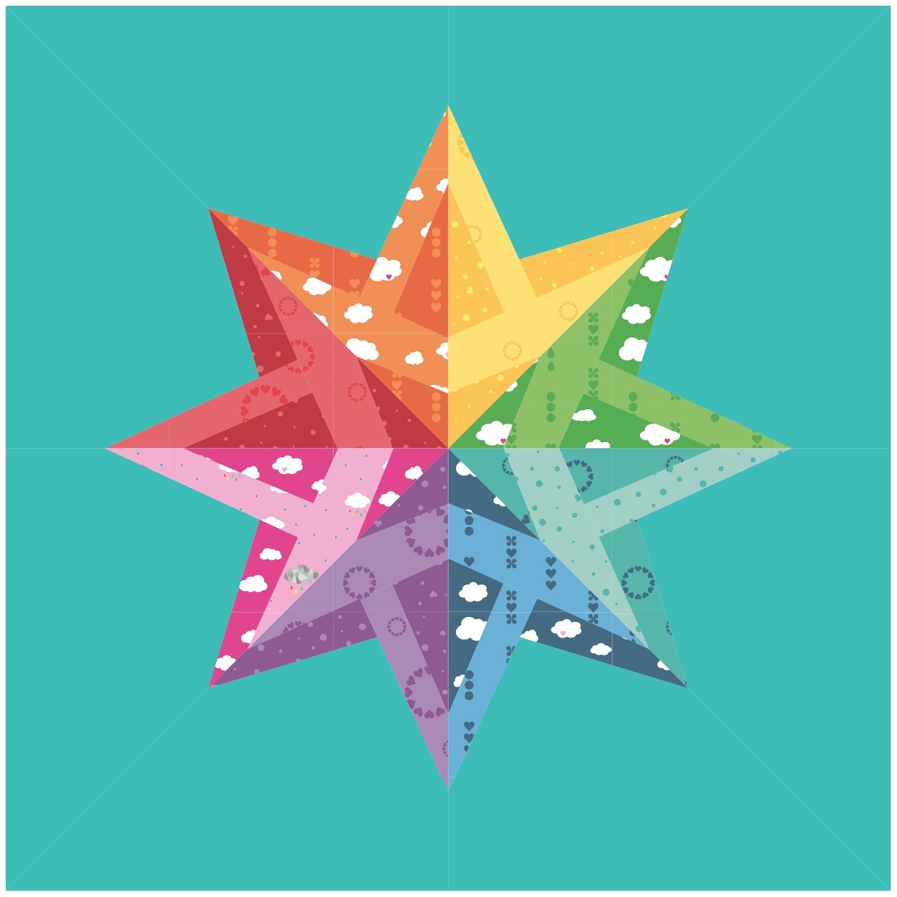 rainbow evening star paper pieced pattern