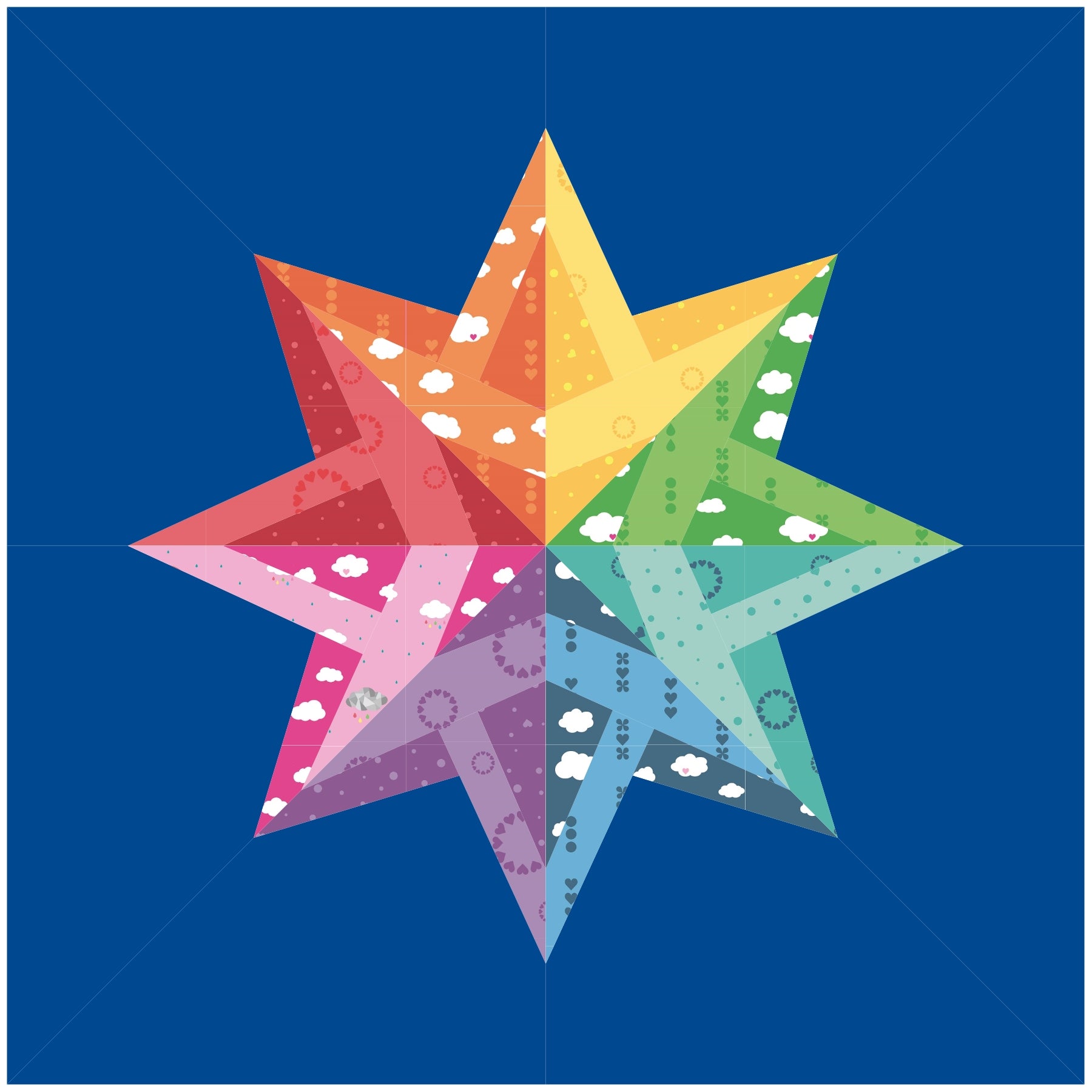 rainbow evening star paper pieced pattern