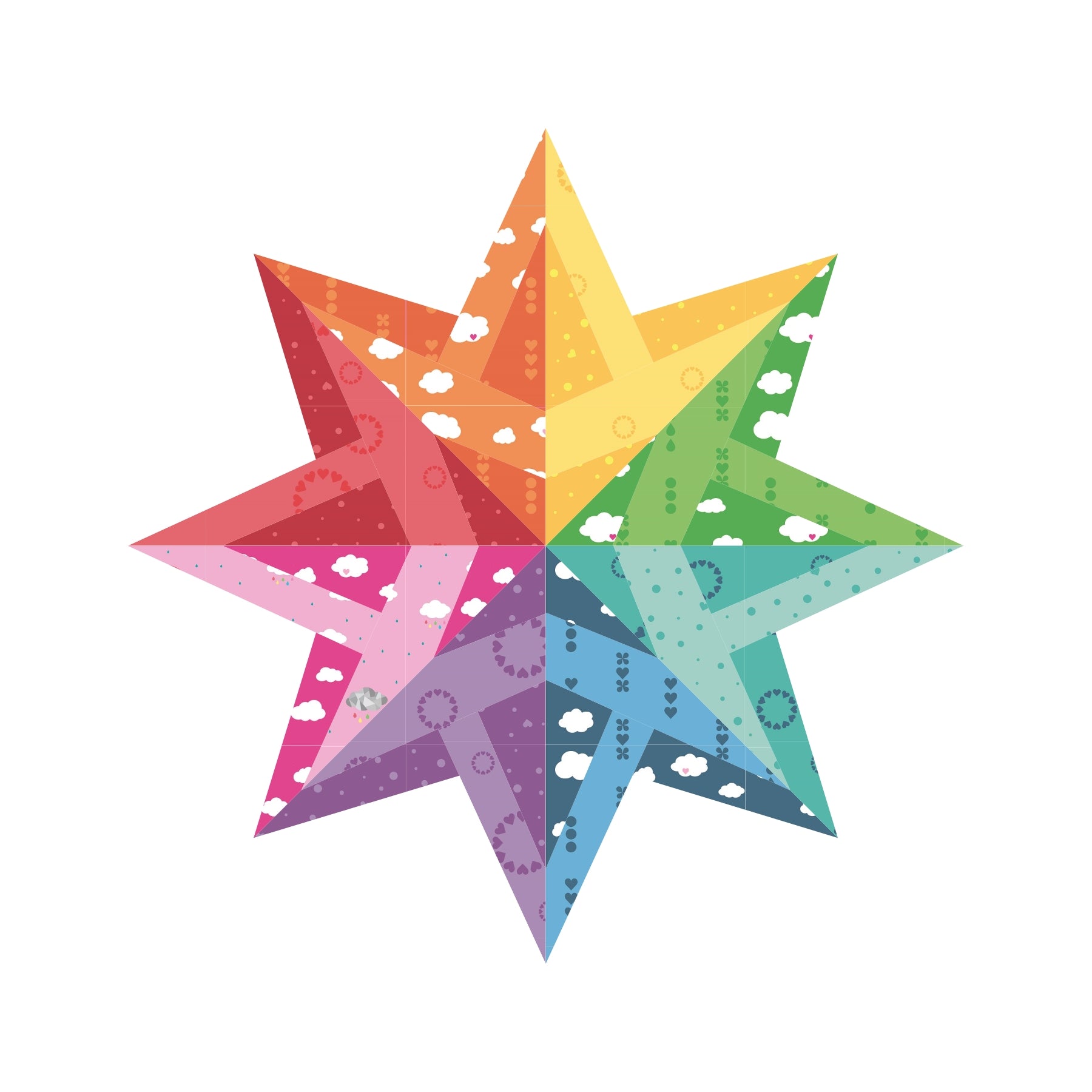 rainbow evening star paper pieced pattern