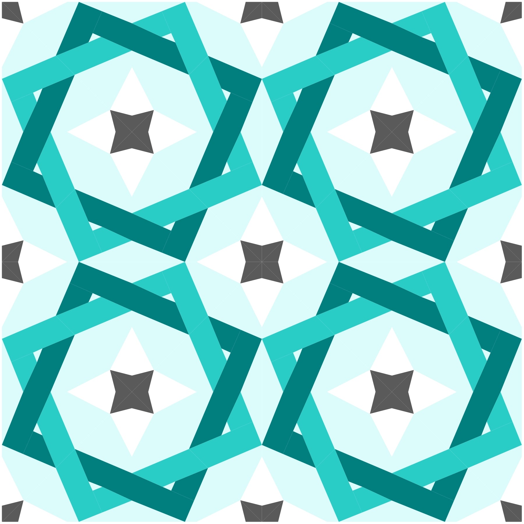 tangled star paper pieced pattern repeated to create a secondary design