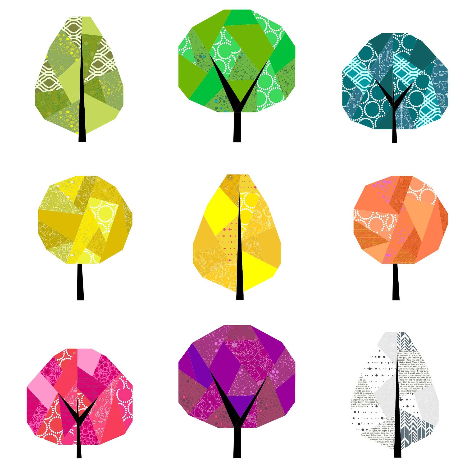 geometric trees in seasonal colours paper pieced pattern