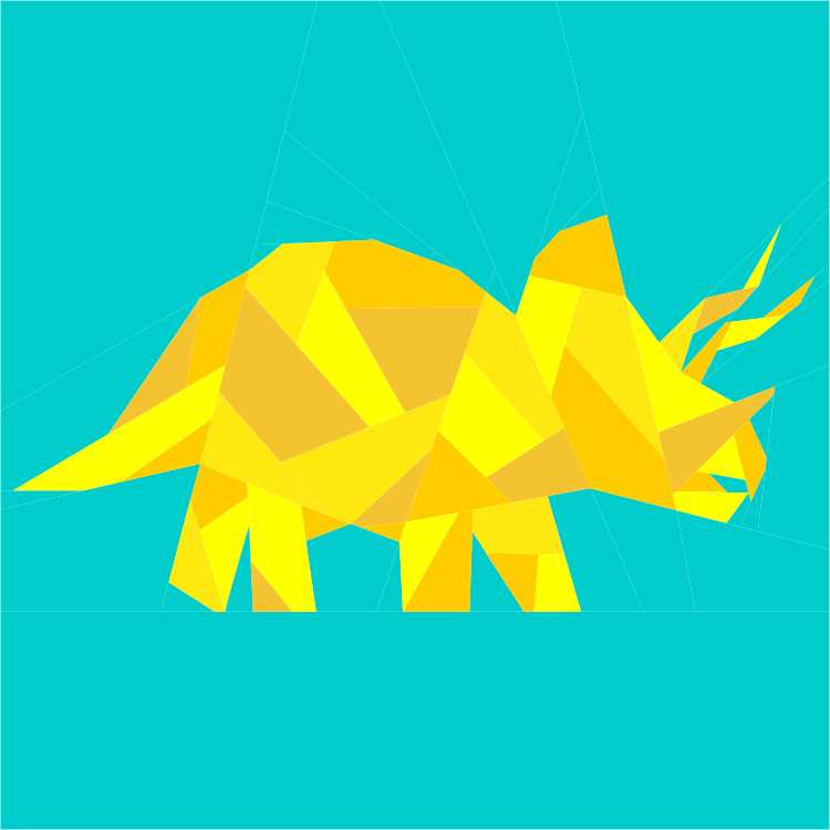 geometric dinosaur paper pieced pattern showing a triceratops