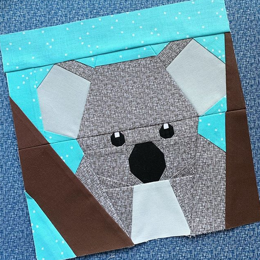koala paper pieced pattern sewn up in fabric
