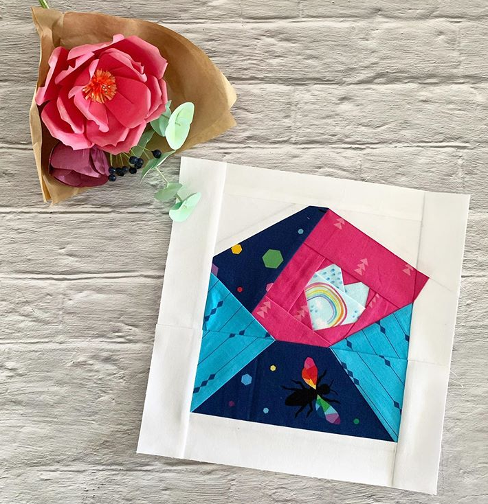 love letter paper pieced pattern sewn in bright fabrics