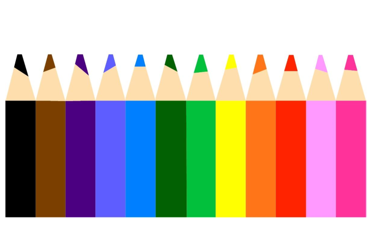 rainbow of colour pencils in a paper pieced pattern