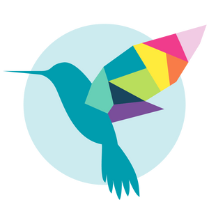 geometric rainbow hummingbird on light blue circle
