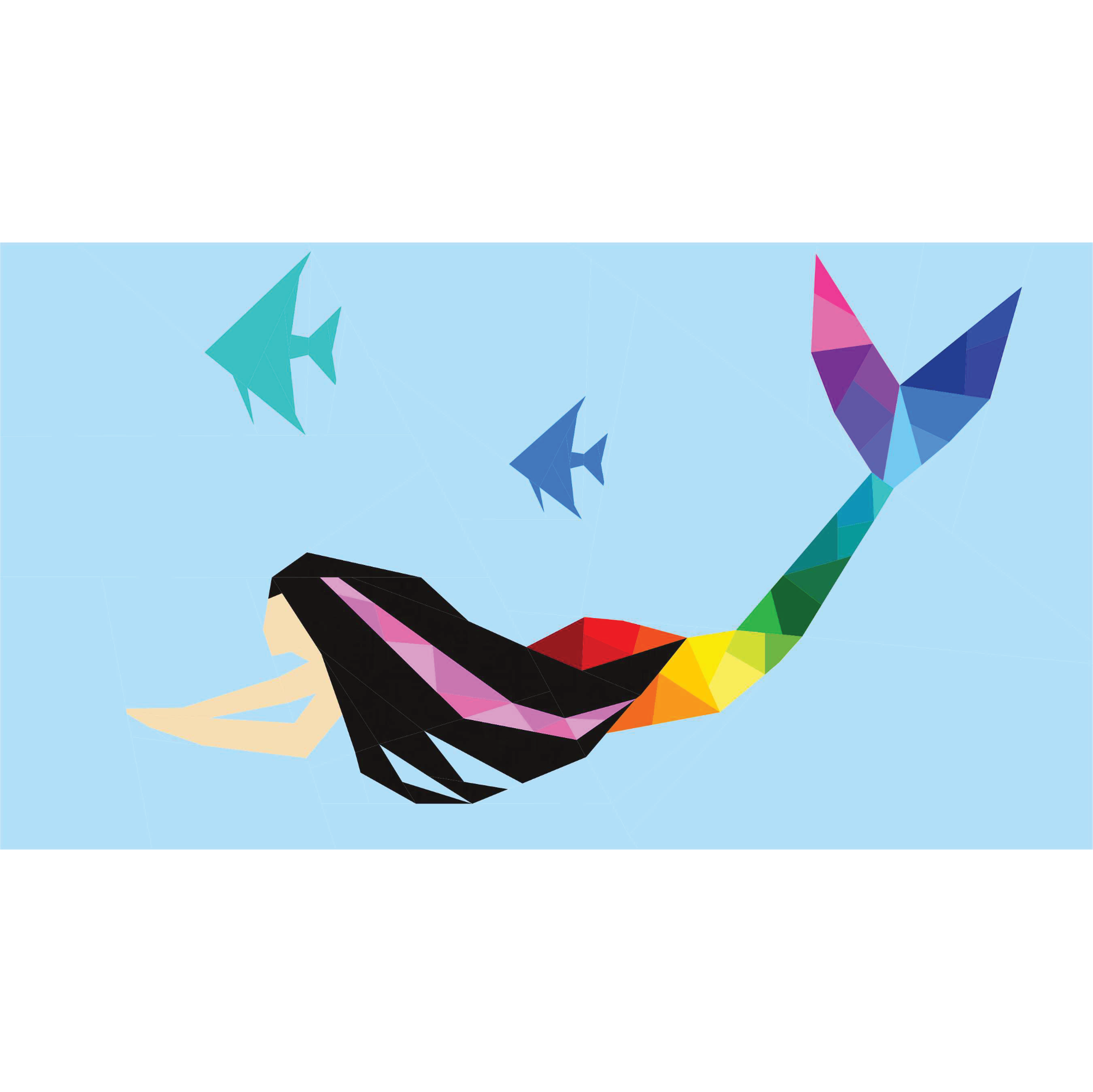 mermaid with a rainbow tail swimming with angel fish paper pieced pattern