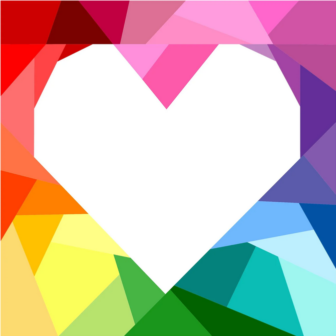 white heart on a rainbow geometric background paper pieced pattern