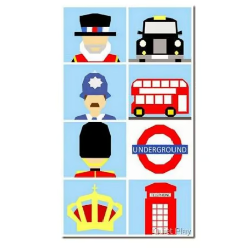 foundation paper pieced bundle featuring London themed patterns including a london bus, taxi, guard, police officer