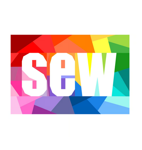 the word sew on a geometric background in a foundation paper pieced pattern
