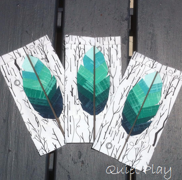 simplified feather paper pieced pattern sewn in shades of aqua