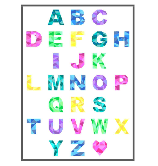 Foundation paper pieced alphabet with geometric letters
